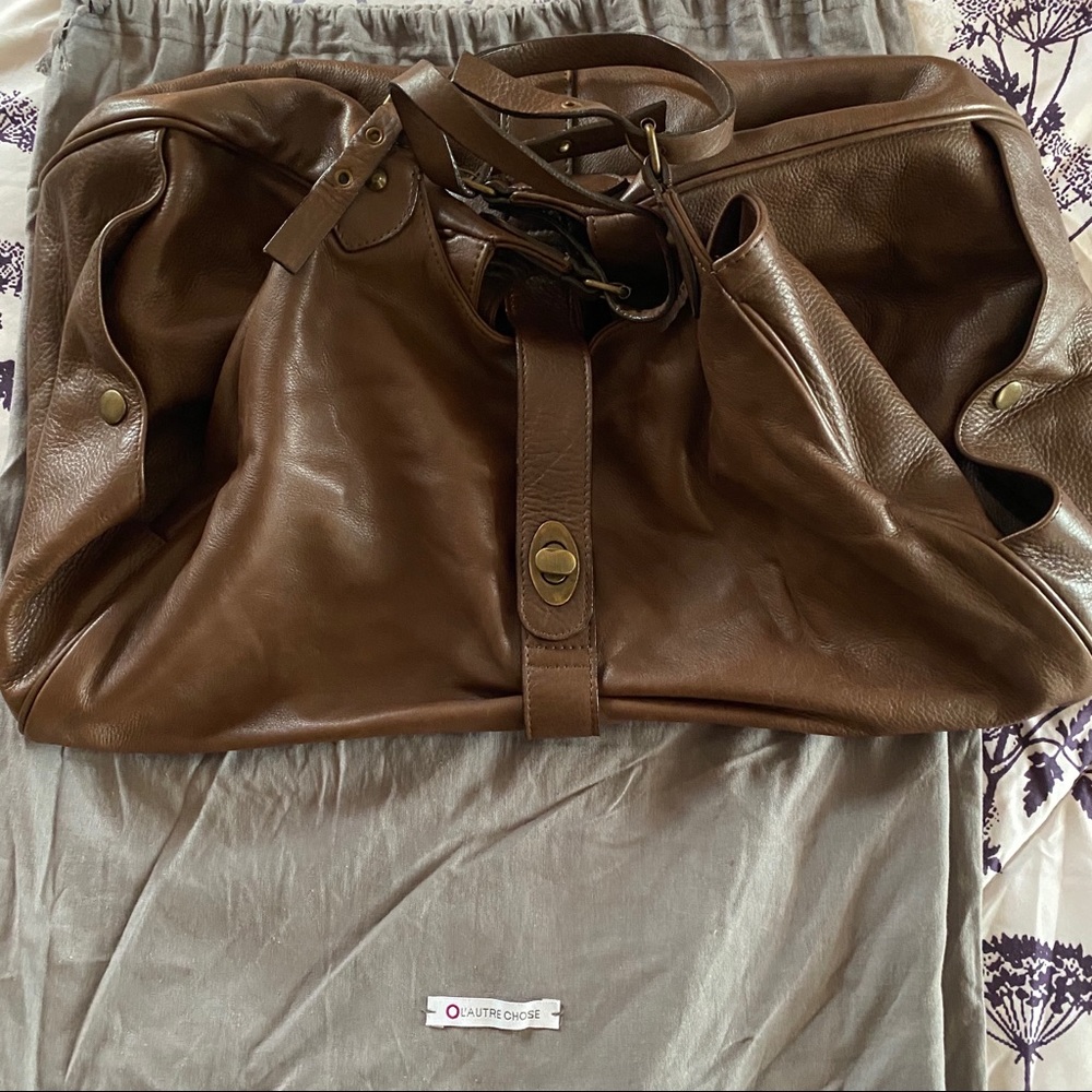 Brown soft leather travel tote/duffle